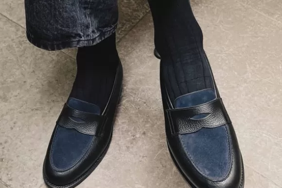 MORJAS Mocassins*The Penny Loafer BlackGrainu&NavySuede